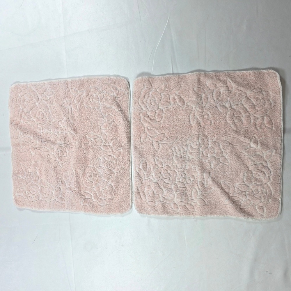Vintage Pink Rose Floral Cotton Washcloth Set of 2 WPL 9939 Made in Japan